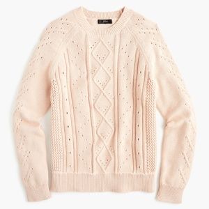 J.Crew Crewneck Cable Pointelle Cotton Sweater